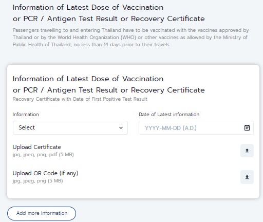 informações sobre a vacinação no Thailand Pass