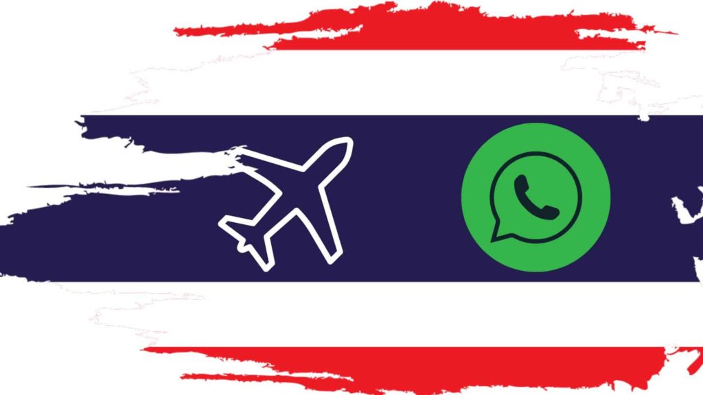 bandeira da Tailândia com uma imagem do whatsApp e um avião