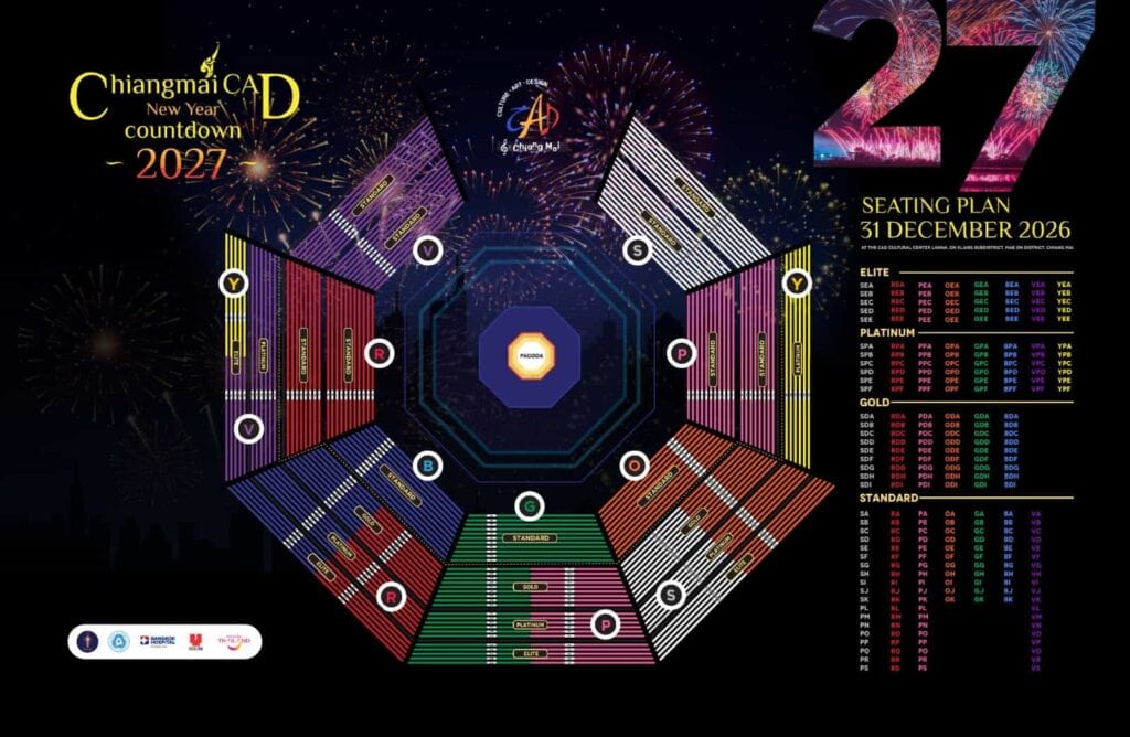 Mapa de assentos do Festival de Ano Novo em Chiang Mai 2027.