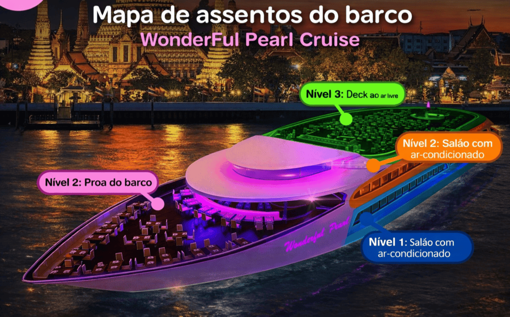 Mapa de assentos do barco WonderFul Pearl Cruise à noite.